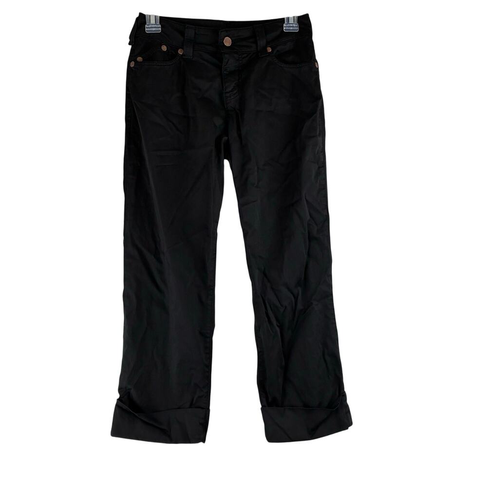 Pure Color Luxury Vogue Black Cotton Pants Copper Coin Buttons Goth Career W 26